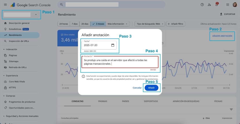Nueva actualización para agregar anotaciones en Google Search Console