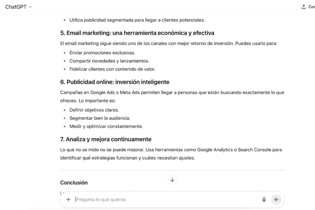 Respuestas breves otorgadas por ChatGPT