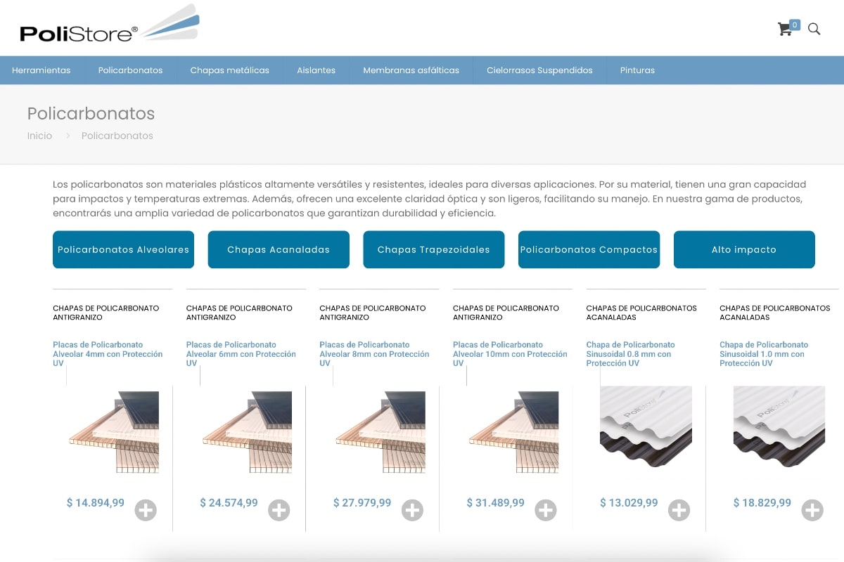 Página de listado de producto