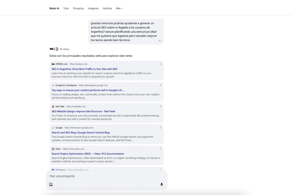 IA Mode ofrece links en vez de respuesta escrita