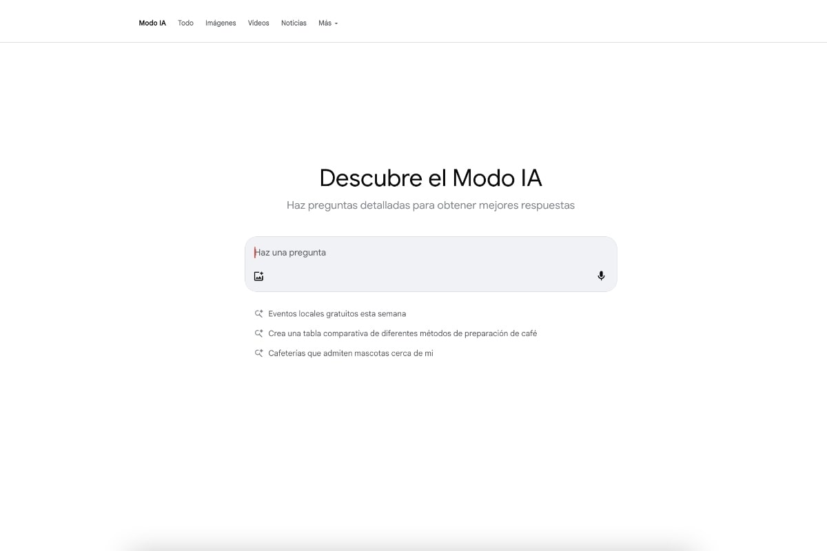 Pantalla principal de IA Mode
