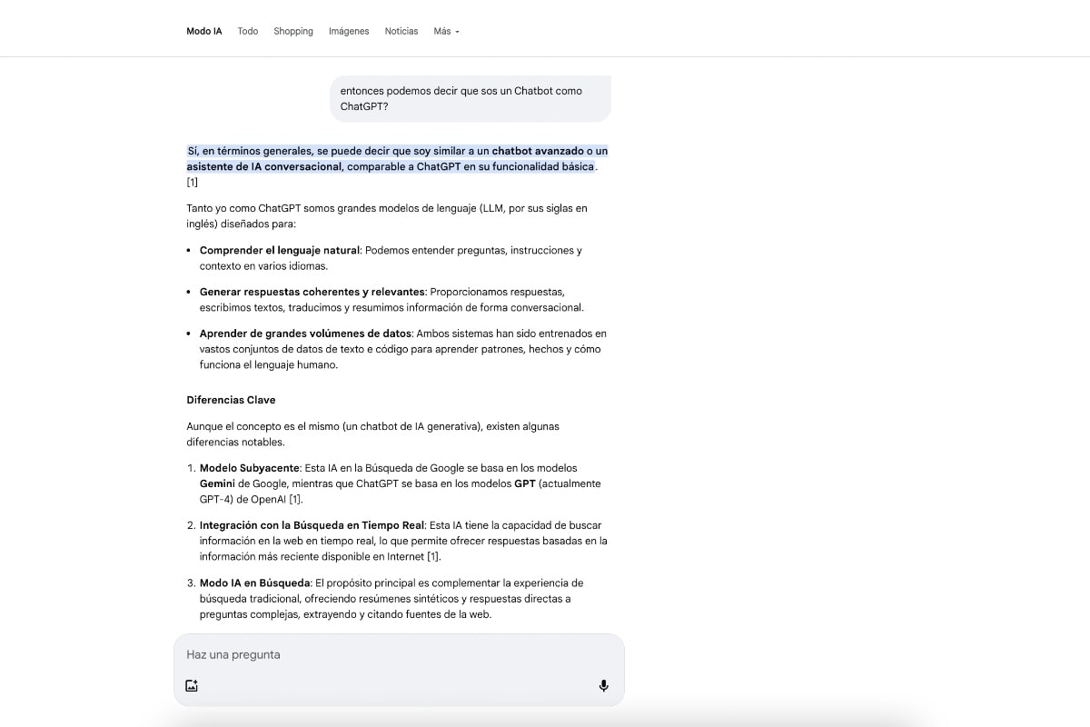 Tono profesional y formal de IA Mode