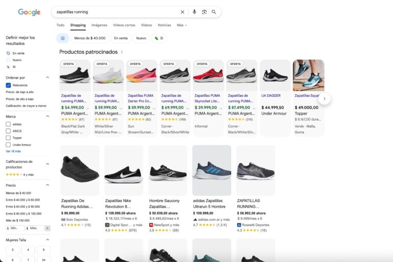 Google Shopping para la consulta "Zapatillas Running"